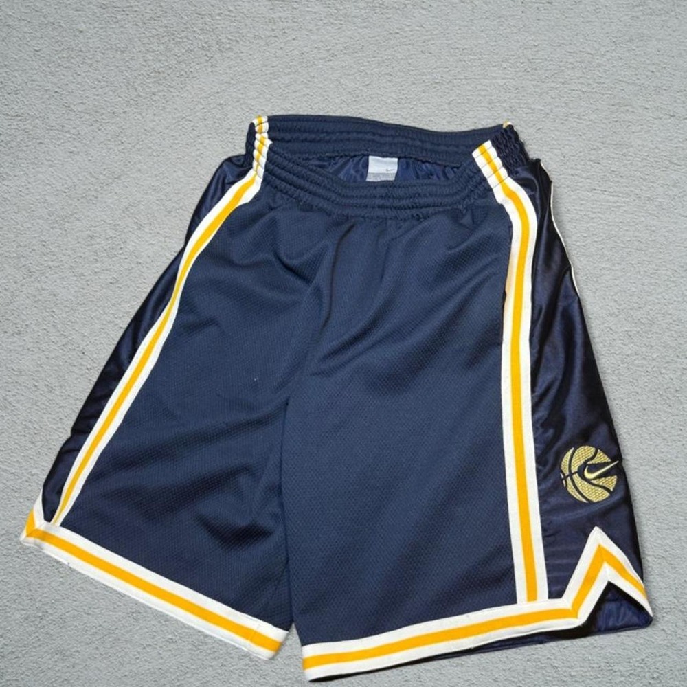 Nike NBA Indiana Pacers Basketball Shorts Navy Blue Yellow Y2K Mens Medium